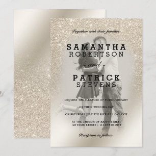 Invitation parties scintillant d'ivoire perlé ombre mariage p