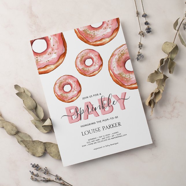 Invitation Parties scintillant Donut Baby Sprinkle Girl Baby  (Créateur téléchargé)
