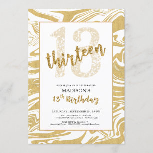 Invitation Parties scintillant d'or 13ème anniversaire Script