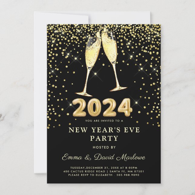 Invitation Parties scintillant d'or 2024 du Nouvel An sur Noi (Devant)