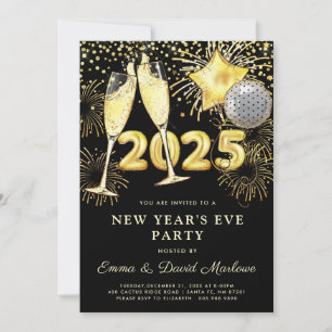 Invitation Parties scintillant d'or 2025 du Nouvel An sur Noi