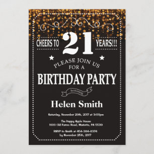 Invitation Parties scintillant d'or 21ème anniversaire Invita