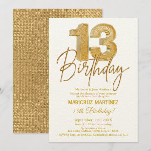 Invitation Parties scintillant d'or 3D moderne 13ème annivers