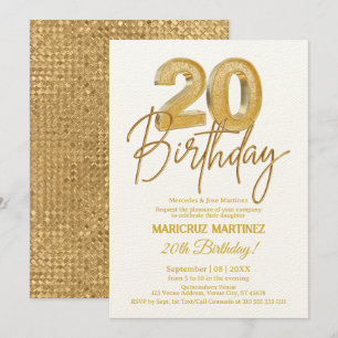 Invitation Parties scintillant d'or 3D moderne fête de 20e an