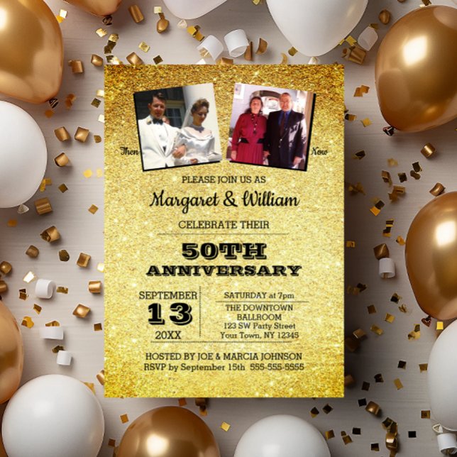 Invitation Parties scintillant d'or 50e anniversaire Photo (Créateur téléchargé)