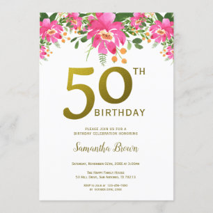 Invitation Parties scintillant d'or 50e anniversaire Watercol