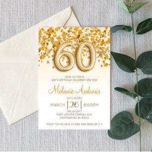 Invitation Parties scintillant d'or 60e anniversaire de fête