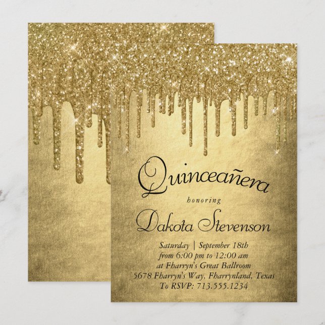 Invitation Parties scintillant d'or à couler | Champagne Melt (Devant / Derrière)