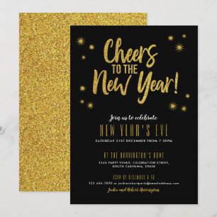 Invitation Parties scintillant d'or à la fête du Nouvel An