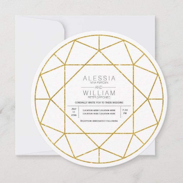 Invitation parties scintillant d'or Abstrait mariage de bijou (Devant)