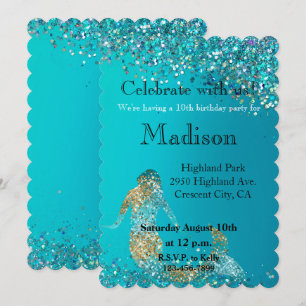 Invitation Parties scintillant d'or Aqua étincelle Mermaid