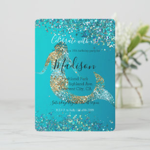 Invitation Parties scintillant d'or Aqua étincelle Mermaid