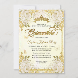 Invitation Parties scintillant d'or au Champagne Floral Couro