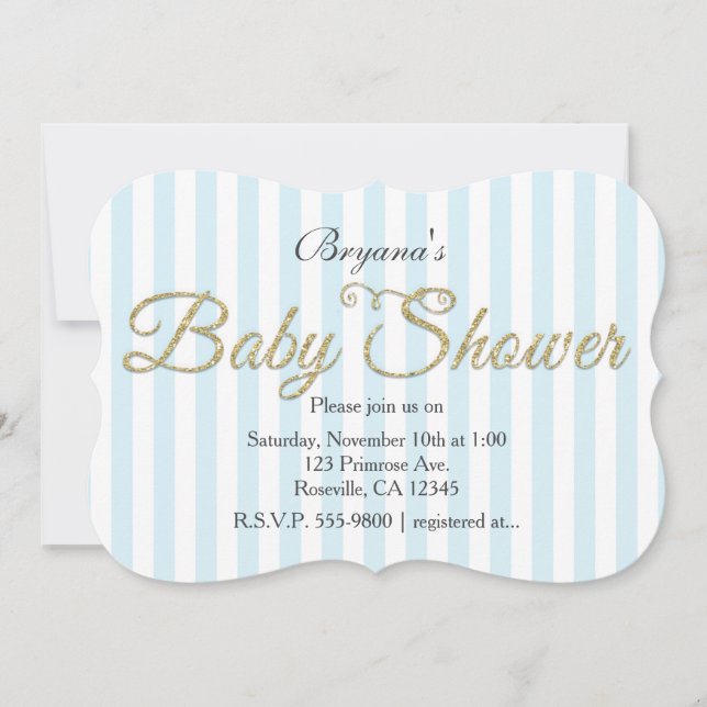 Invitation Parties scintillant d'or BABY SHOWER Bleu Invitati (Devant)