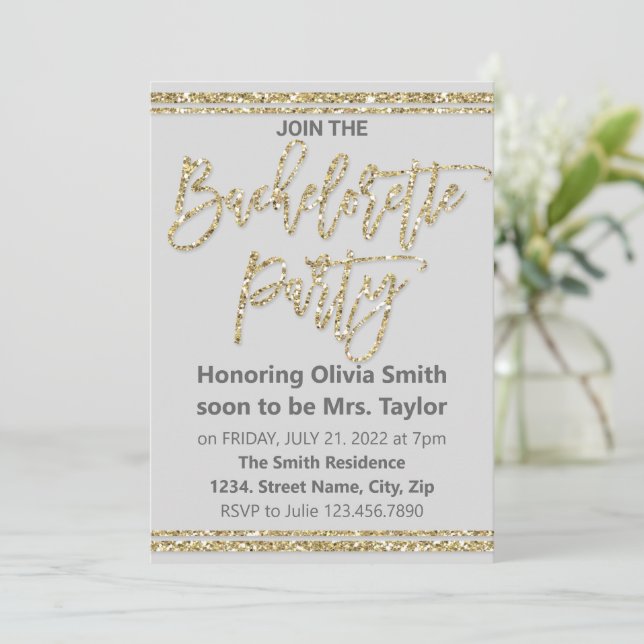 Invitation Parties scintillant d'or Bachelorette Party Invita (Debout devant)