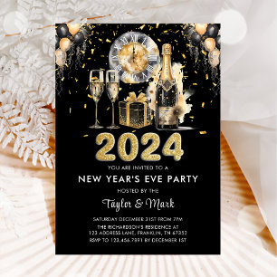 Invitation Parties scintillant d'or Balck du Nouvel An Champa
