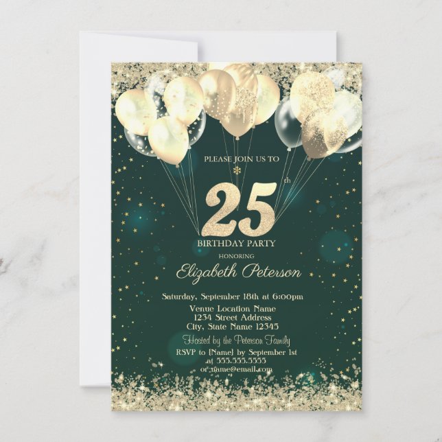 Invitation Parties scintillant d'or Balloons Confetti Vert 25 (Devant)