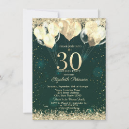 Invitation Parties scintillant d'or Balloons Confetti Vert 30