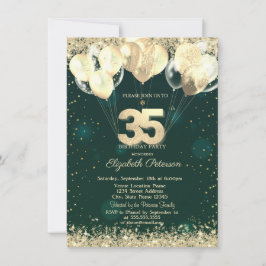 Invitation Parties scintillant d'or Balloons Confetti Vert 35