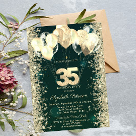 Invitation Parties scintillant d'or Balloons Confetti Vert 35