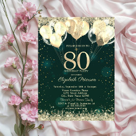 Invitation Parties scintillant d'or Balloons Confetti Vert 80
