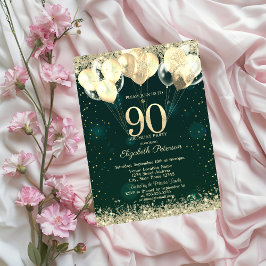 Invitation Parties scintillant d'or Balloons Confetti Vert 90