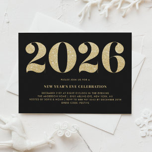 Invitation Parties scintillant d'or Black 2024 Soirée du Nouv