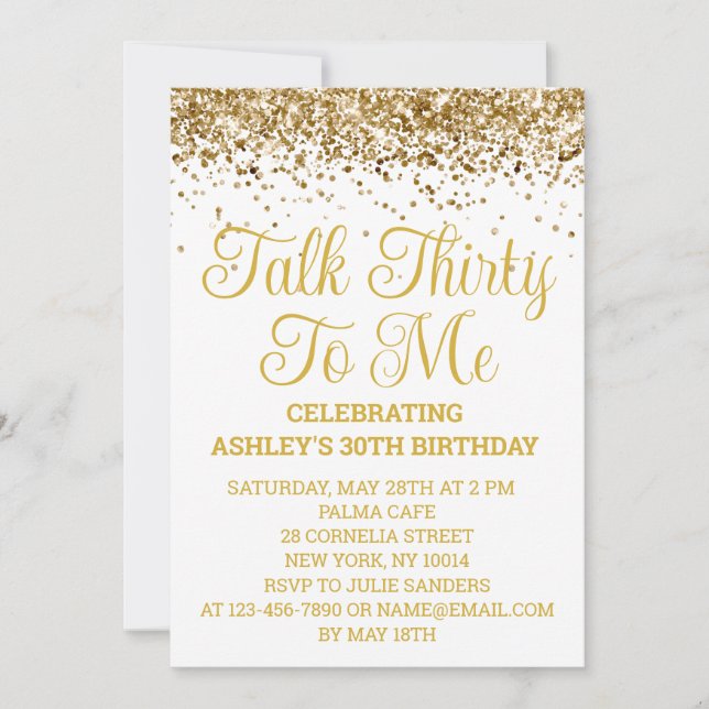 Invitation Parties scintillant d'or blanc 30e anniversaire Pa (Devant)