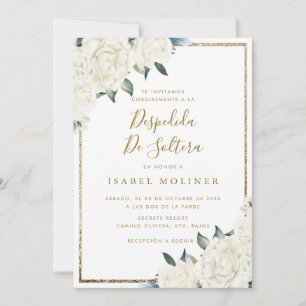 Invitation Parties scintillant d'or Blanc Floral Fête des mar