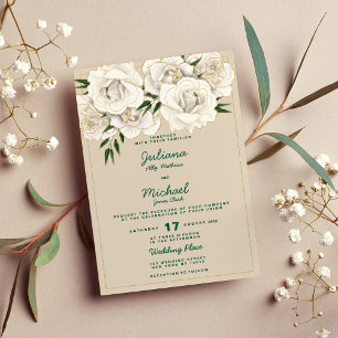 Invitation Parties scintillant d'or blanc ivoire rose Mariage