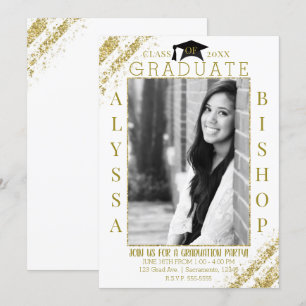 Invitation Parties scintillant d'or blanc Photo Graduate Part