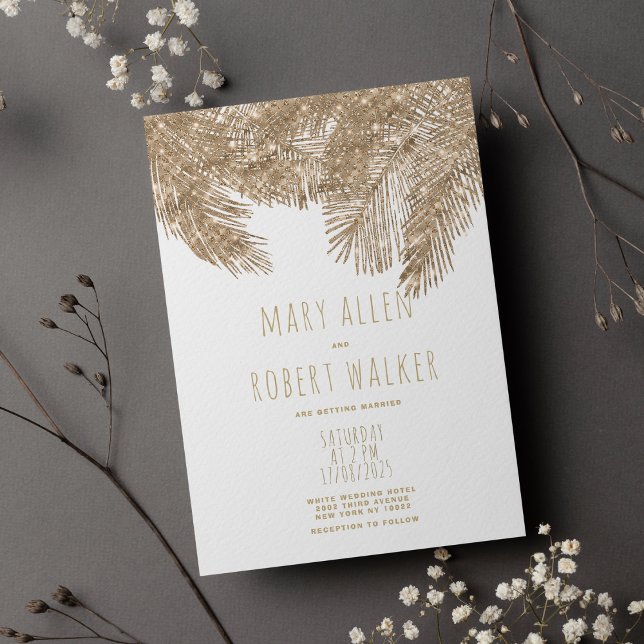 Invitation Parties scintillant d'or blanc rustique mariage à  (Rustic white gold glitter tropical theme wedding)