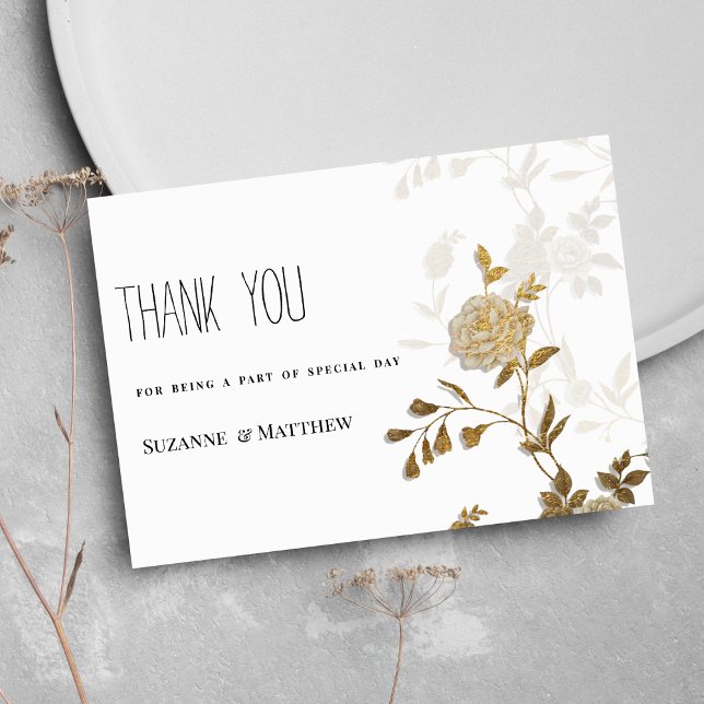 Invitation Parties scintillant d'or blanc simple et chic Merc (Simple chic white gold glitter floral Thank You)