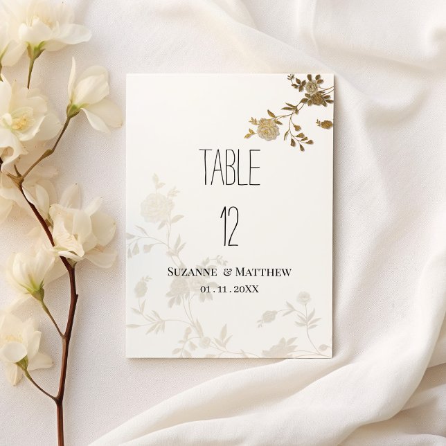 Invitation Parties scintillant d'or blanc simple floral Numér (Simple white gold glitter floral Table Numbers )