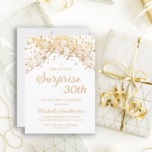Invitation Parties scintillant d'or blanc Surprise 30e annive (Créateur téléchargé)