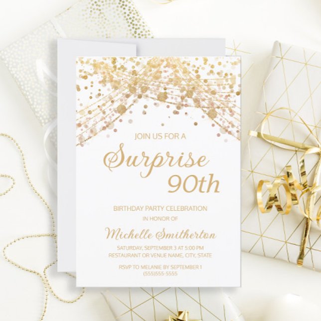 Invitation Parties scintillant d'or blanc Surprise 90e annive (Créateur téléchargé)
