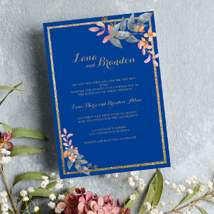Invitation Parties scintillant d'or bleu ciel orange rose Mar