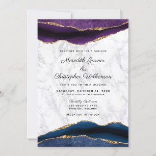 Invitation Parties scintillant d'or bleu Mariage d'âge violet