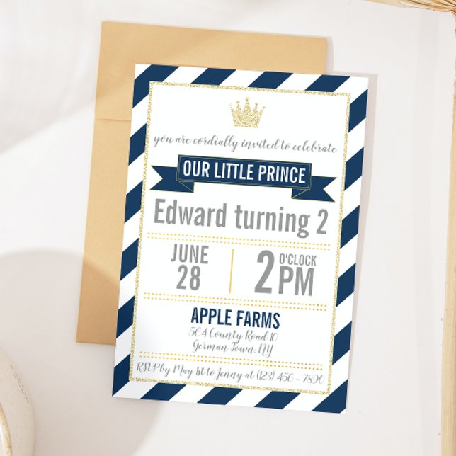 Invitation Parties scintillant d'or bleu marine Prince Invita (Créateur téléchargé)