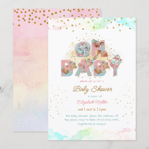 Invitation Parties scintillant d'or bleu rose Lovely Baby sho