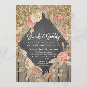 Invitation Parties scintillant d'or Bois Chalet Floral Brunch