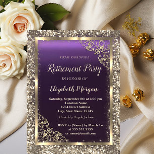 Invitation Parties scintillant d'or Cadre floral Purple Retra
