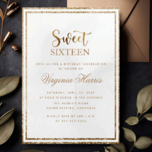 Invitation Parties scintillant d'or Cadre Sweet sixteen de cr
