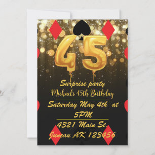 Invitation Parties scintillant d'or casino thème 45E annivers