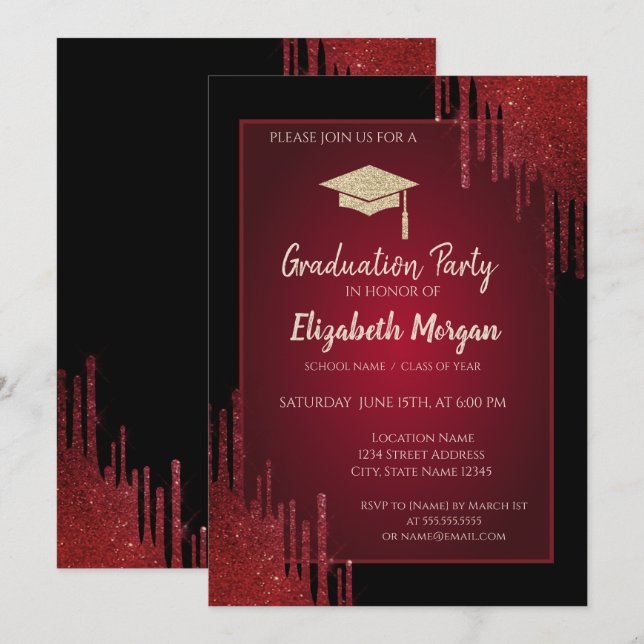 Invitation Parties scintillant d'or Casquette, Red Drives Bla (Devant / Derrière)