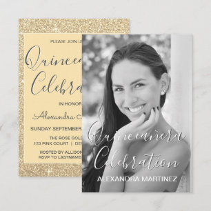 Invitation Parties scintillant d'or - Célébration de Quincean