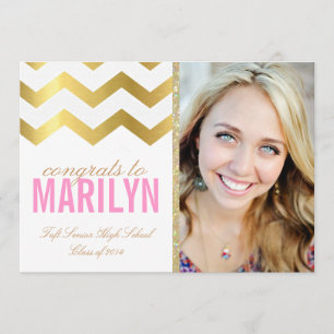 Invitation Parties scintillant d'or Chevron Photo Graduation 