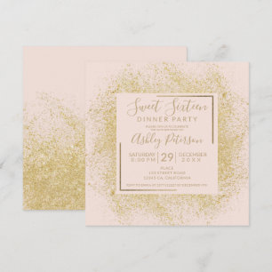 Invitation parties scintillant d'or chic cadre chic rose pâle