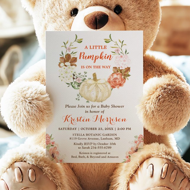 Invitation Parties scintillant d'or Citrouille Floral Baby sh (Créateur téléchargé)