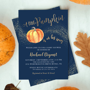 Invitation Parties scintillant d'or Citrouille Marine Baby sh